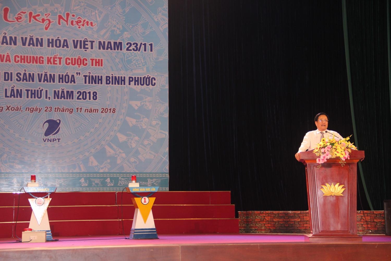 Ông Trần Văn Chung, Giám đốc Sở Văn hóa, Thể thao và Du lịch phát biểu tại buổi lễ