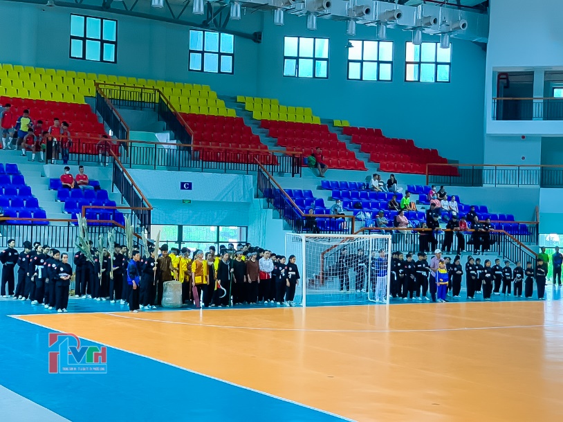 Các vận động viên dự lễ khai mạc Giải Vôđịch võ cổ truyền các lứa tuổi tỉnh Bình Phước năm 2023.